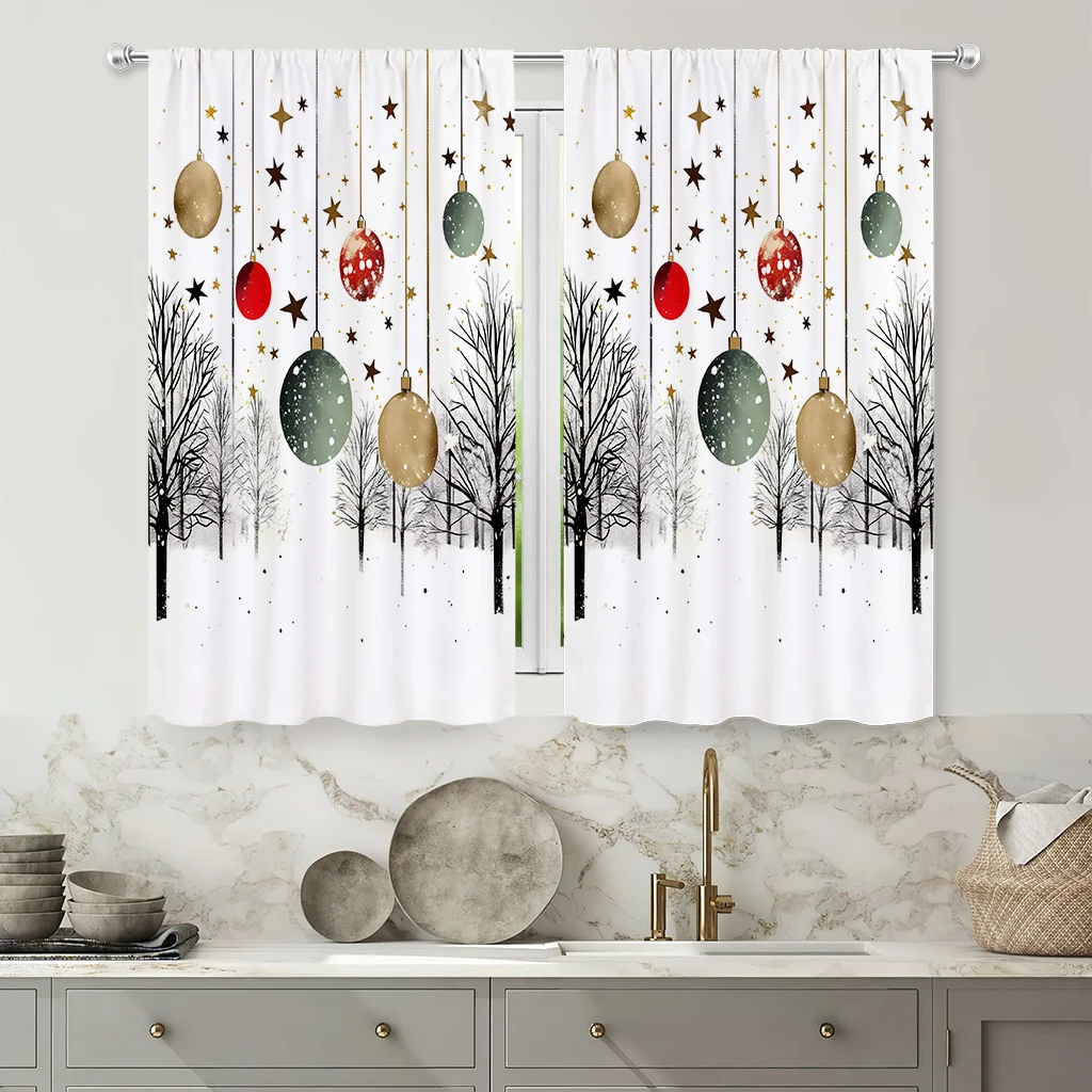 2pcs Curtains With A Cartoon Snowflake Print For Christmas—100% Polyester, Festive Decorative Curtains For Children's Rooms.