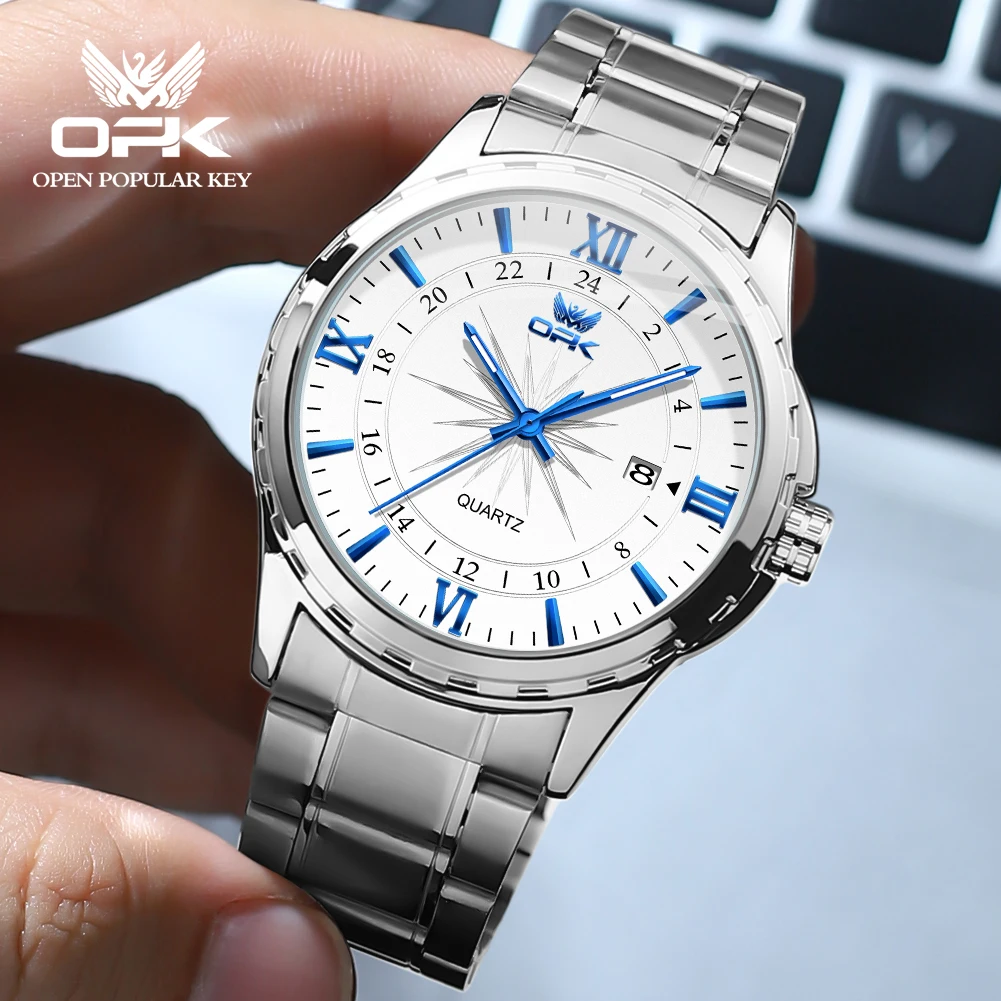 OPK Brand Steel Belt Dual Calendar Men's Quartz Watch 6003