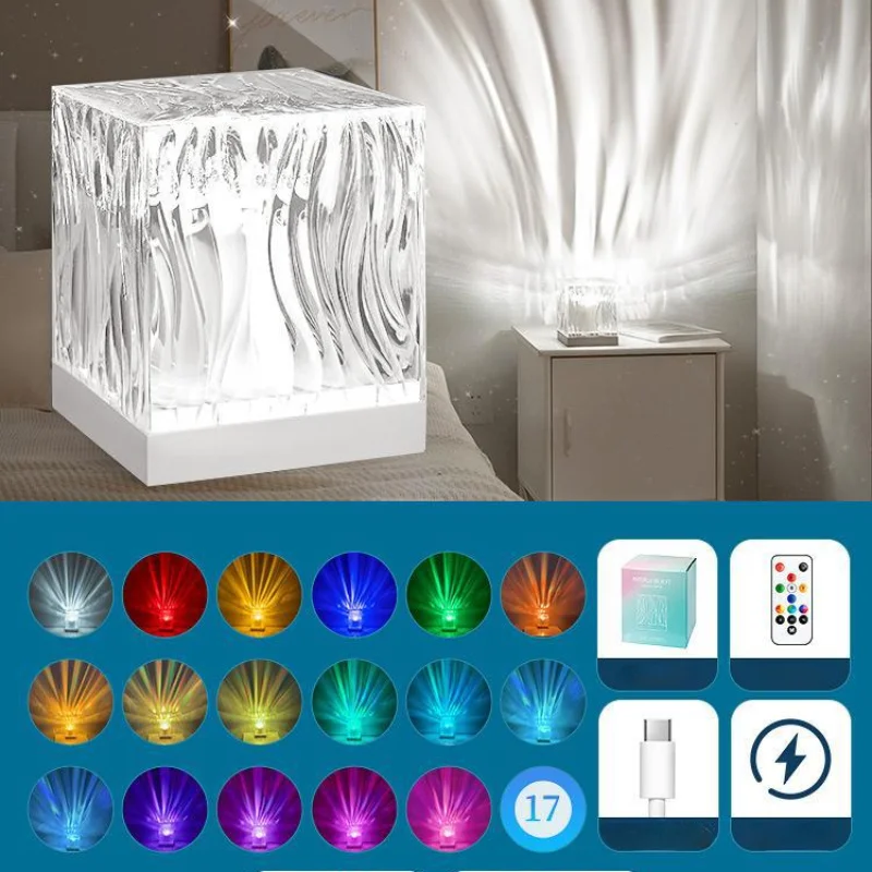 Aurora Projetor LED Night Lights, USB Remote, Northern Light Atmosphere, Crystal Lamp, Bedside Bedroom Decor, Room Decor, Presentes, 17 cores