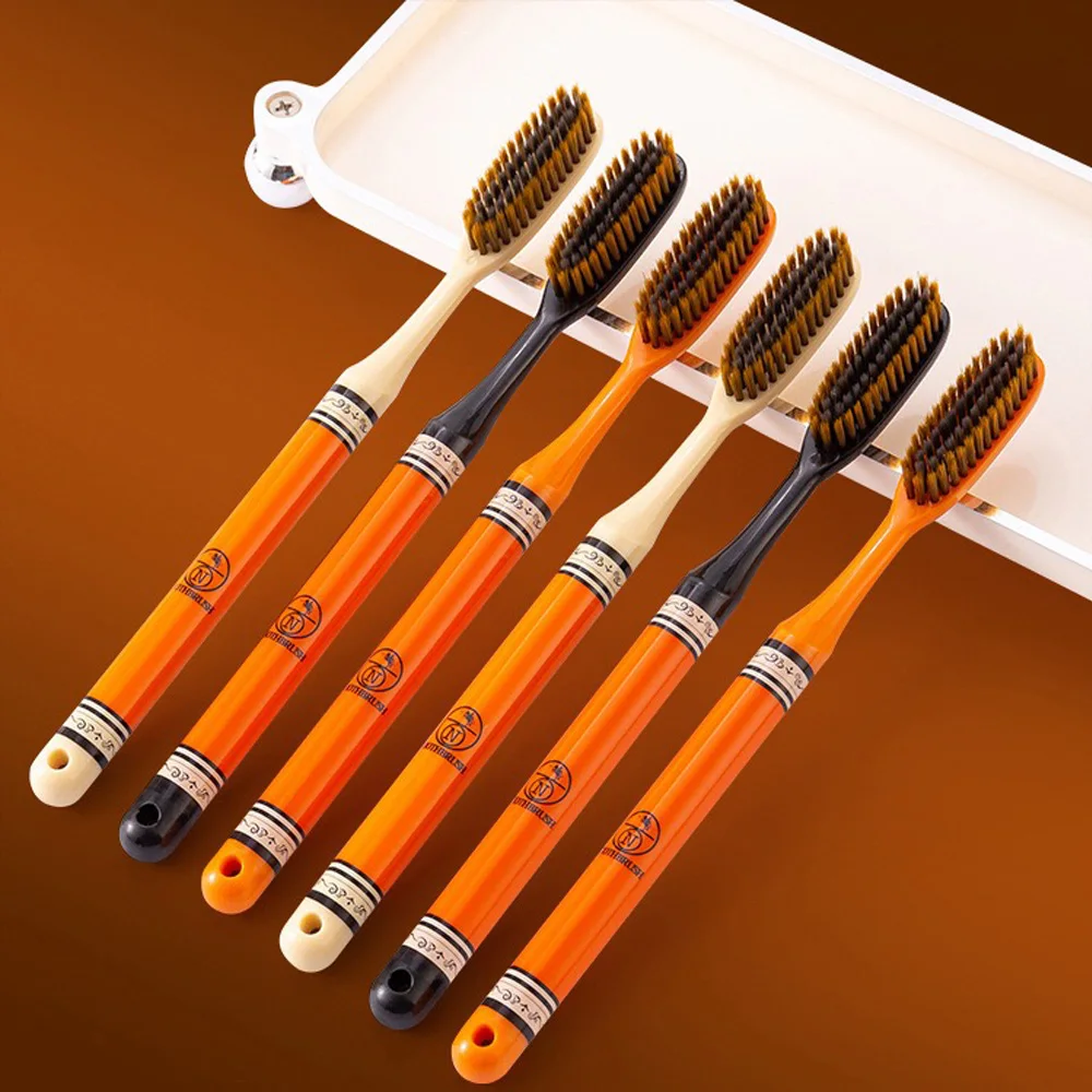 6 cepillos de dientes de lujo con luz naranja de alta calidad, limpieza profunda, cuidado bucal, herramientas de limpieza de dientes de pelo suave para adultos, vida diaria, también en el hogar