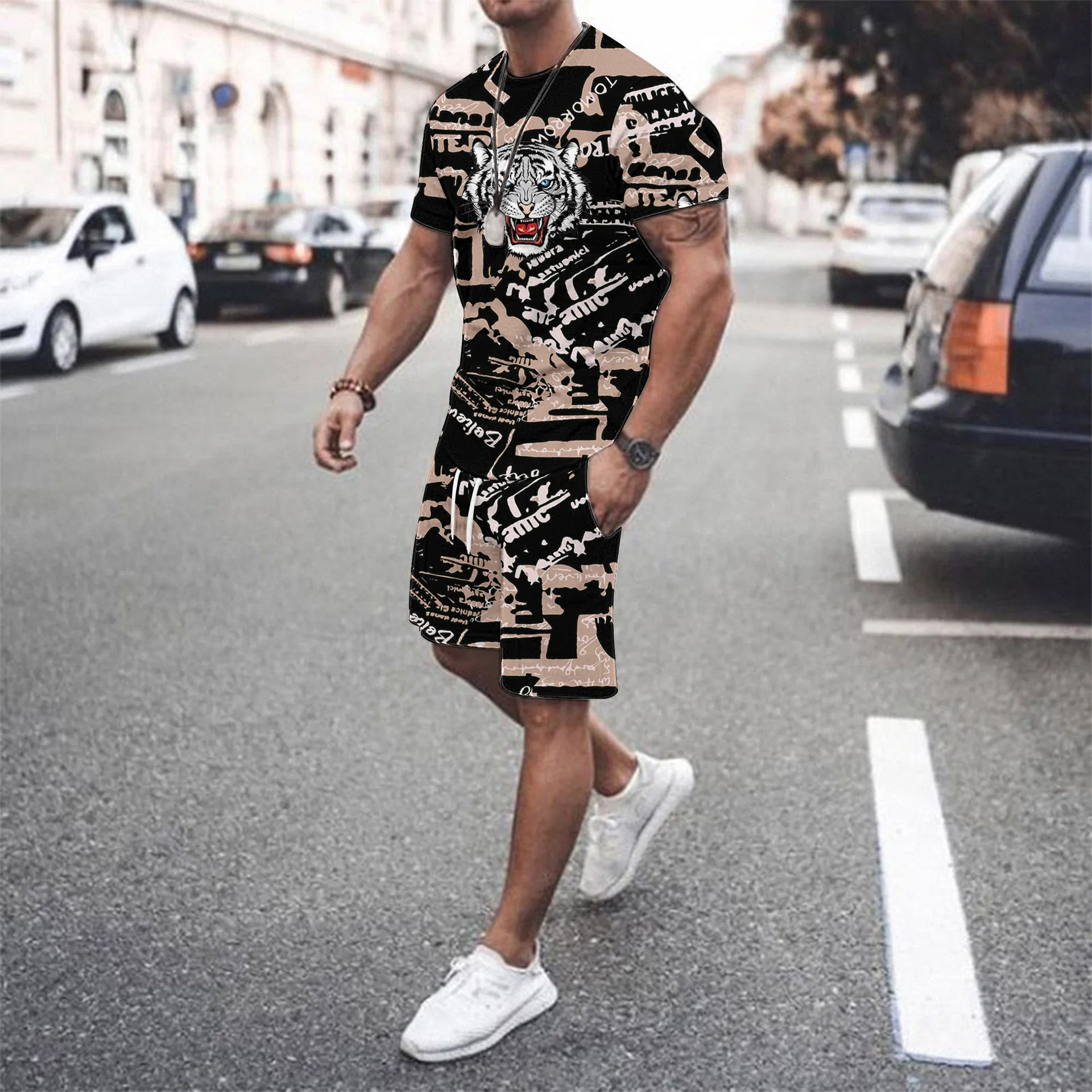 Summer 3D Graffiti Printed Men T-Shirt Shorts Set Tracksuit Male 2 Pieces Fashion Outfit Man Casual Jogging Suit Clothing