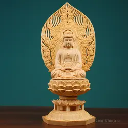 Shakyamuni Buddha Statue for Home and Office Decor, Wood Hand Carving Crafts, Sitting Lotus Sculpture, Fengshui Decoration, 1Pc