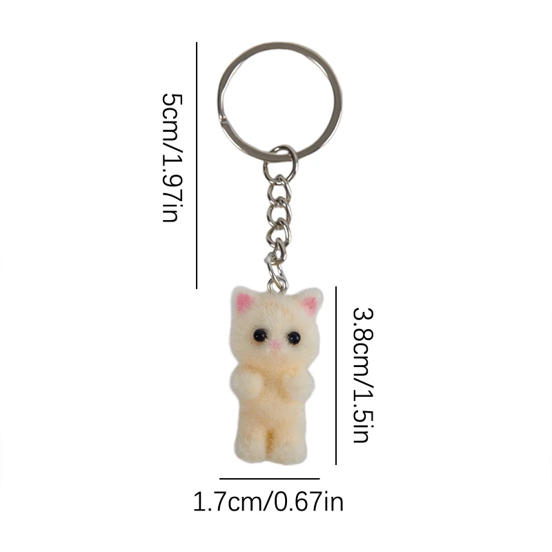 LLavero de gato Flocado de dibujos animados en 3D, llavero de gato, llaveros de animales, regalos de recuerdo para mujeres y hombres, llaves de coche, joyería DIY, 1PC