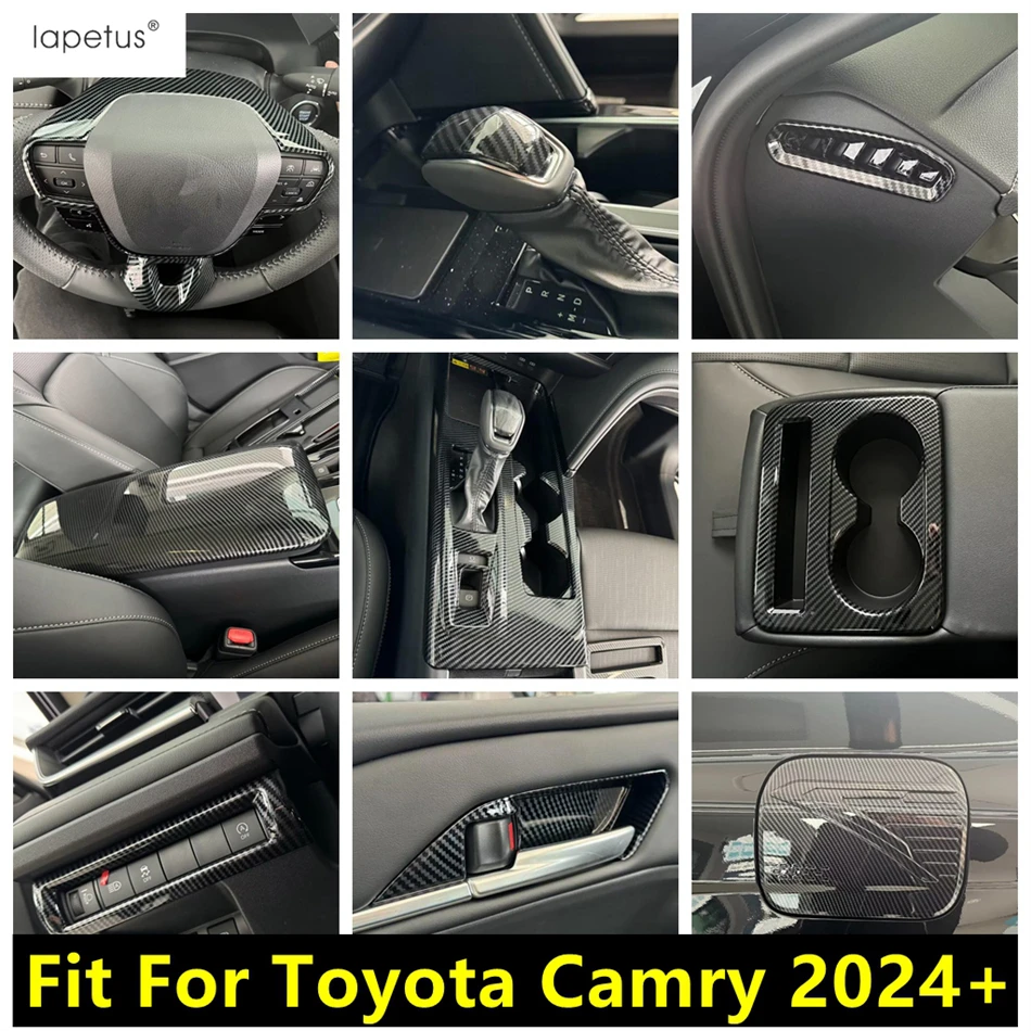 

Steering Wheel /Gear Shift Panel / Water Cup Holder / Armrest Box Cover Trim For Toyota Camry 2024 2025 Carbon Fiber Accessories