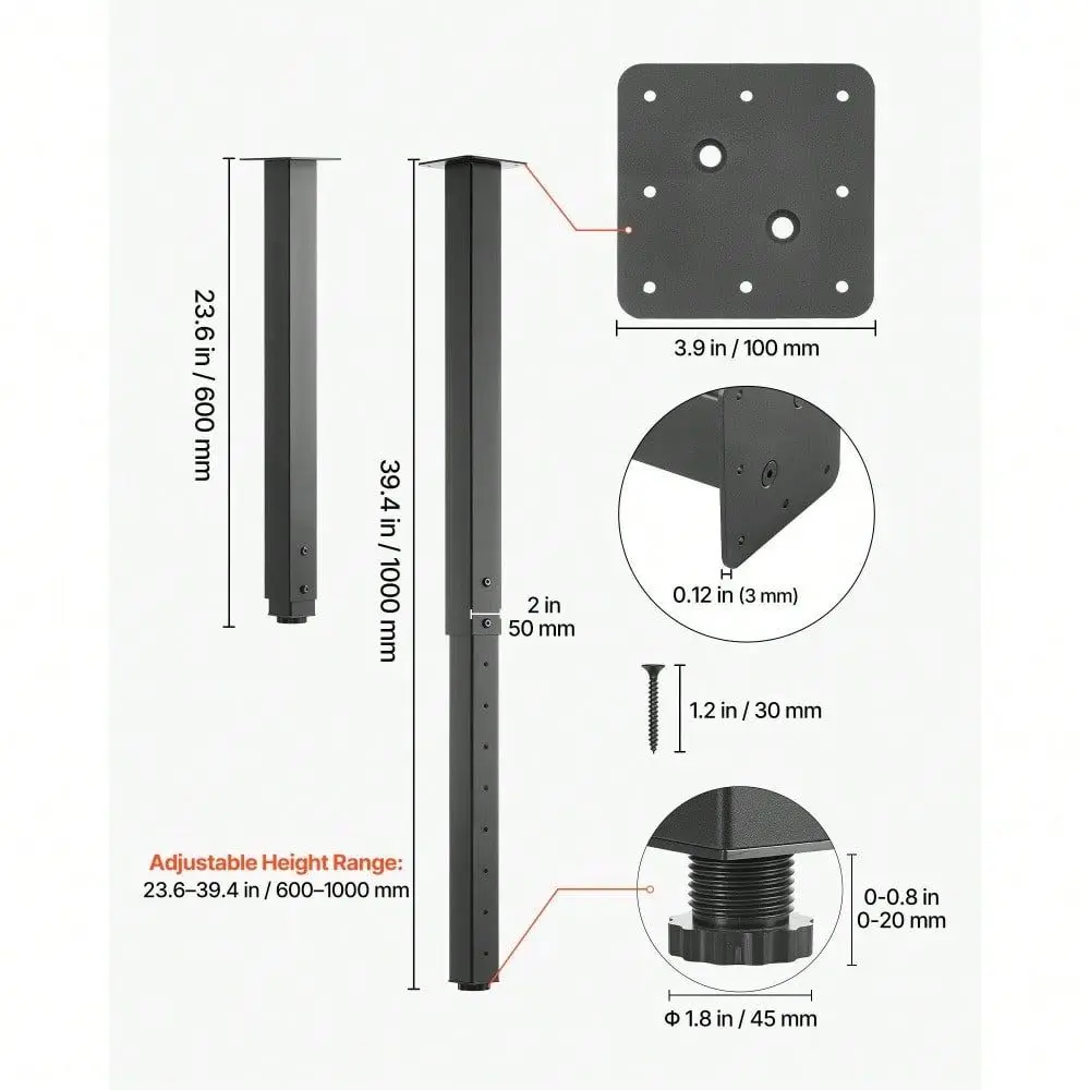 

Table Legs 2440 In Square Steel Furniture Legs 1200 Lbs Max Load Heavy Duty Quick Installation Ideal For Home Office Desk DIY C