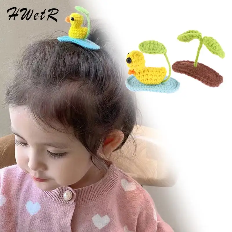 

1Pcs Cute Bean Sprouts Duck Crochet Hair Clip Animal Handmade Princess Girls Hairpins Knitting For Birthday Gift Party