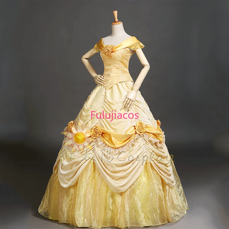 Fulujiacos индивидуальный заказ Белль косплей костюм желтое платье для женщин костюмы на Хэллоуин