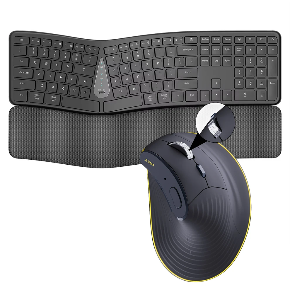 

2.4G Wireless Keyboard Mouse Combo,Comfortable Natural Typing,Palm Rest,Multi-Device Bluetooth Rechargeable Keyboard Set