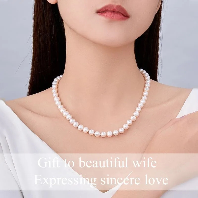 Natural White Pearl 7mm Beads Necklace High Grade Jewelry For Women Classic Jewelry Attached Certificate