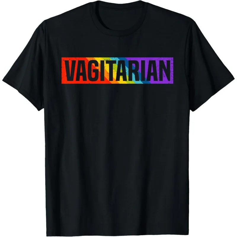 

Funny LGBTQ Rainbow Graphic Tee “VAGITARIAN” Pride Month T-Shirt Adult Humor Short Sleeve Top for Party Festival Gift