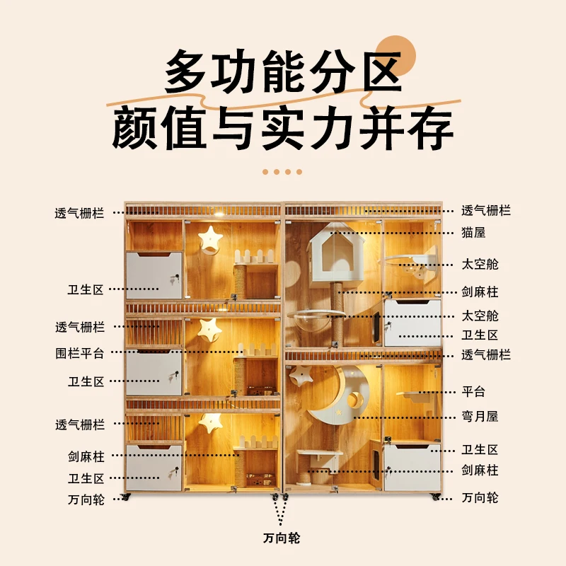 

Cat villa cage glass cat cabinet pet store cat coffee solid wood foster cage three-story cattery display