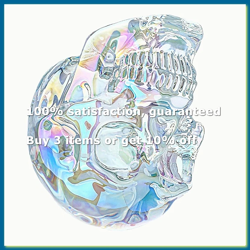 3in Handmade Crystal Skull Head Statue Colorful Glass Skull Decor Gifts for Halloween, Day of the Dead Decorations-ABPX
