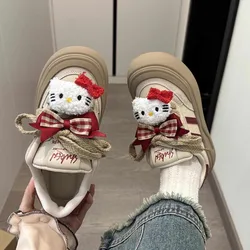 Sanrio Original Japanese Hello Kitty Platform Off White Shoes for Women Cute Y2k Sneakers Big Head Shoes 2024 primavera autunno nuovo