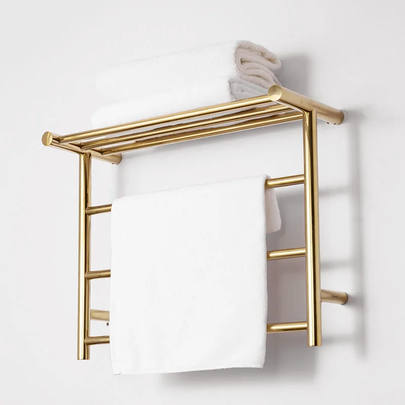 

Low price Titanium Gold Heated Towel Rail 304 Stainless Steel Wall Mounted Electric Heating Toilet Bathroom Towel Drying