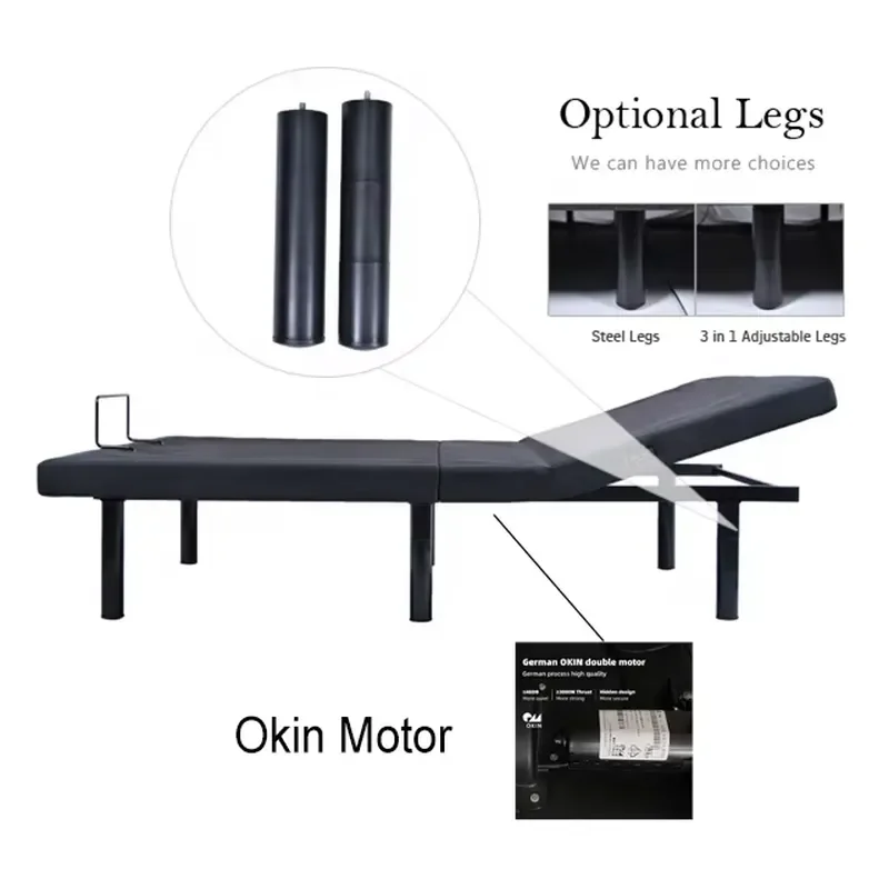 Motorized Electric Adjustable Bed Frame King Size with Massage Night Light 2 Charging Ports Modern Hotel