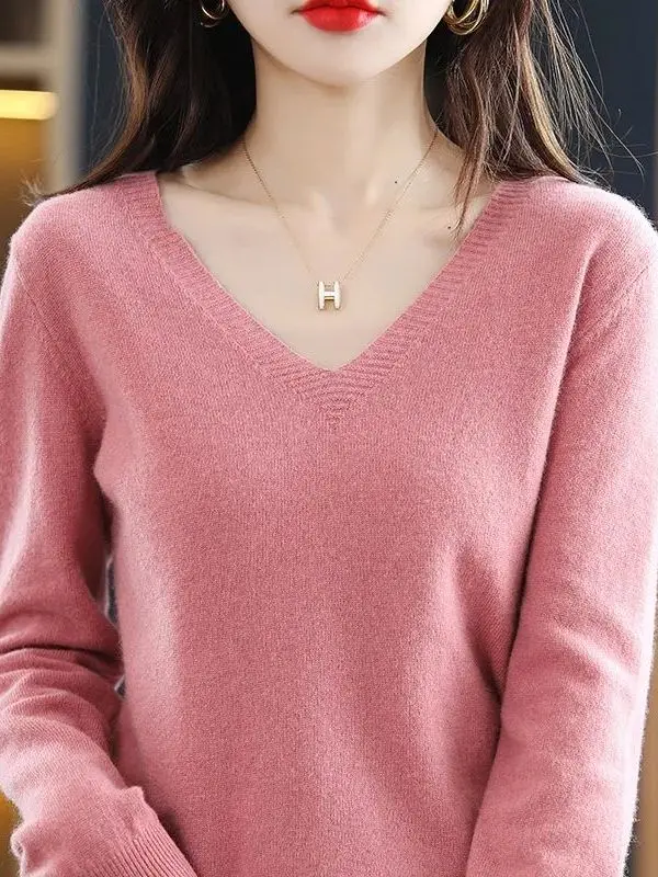 

Women's Slim Fit V-Ne Knitted Sweater Spring Autumn Cleanfit Sle Ultra Thin Fake Two-Piece Inner Wear Casual Ladies Sweater