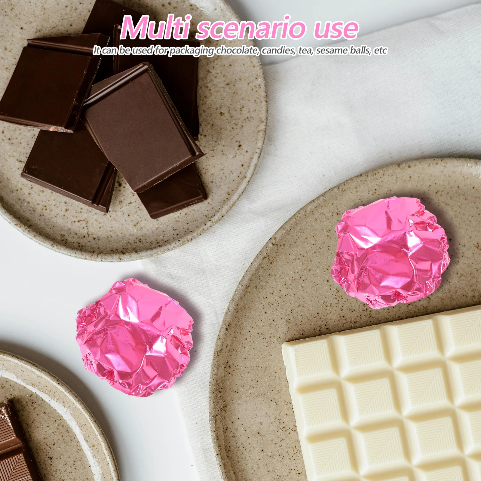 

100Pcs Chocolate Wrapping Aluminum Foil Paper Pink Square 20x20cm DIY Candy Wrap Party Wedding Birthday Foil Candy Wrappers