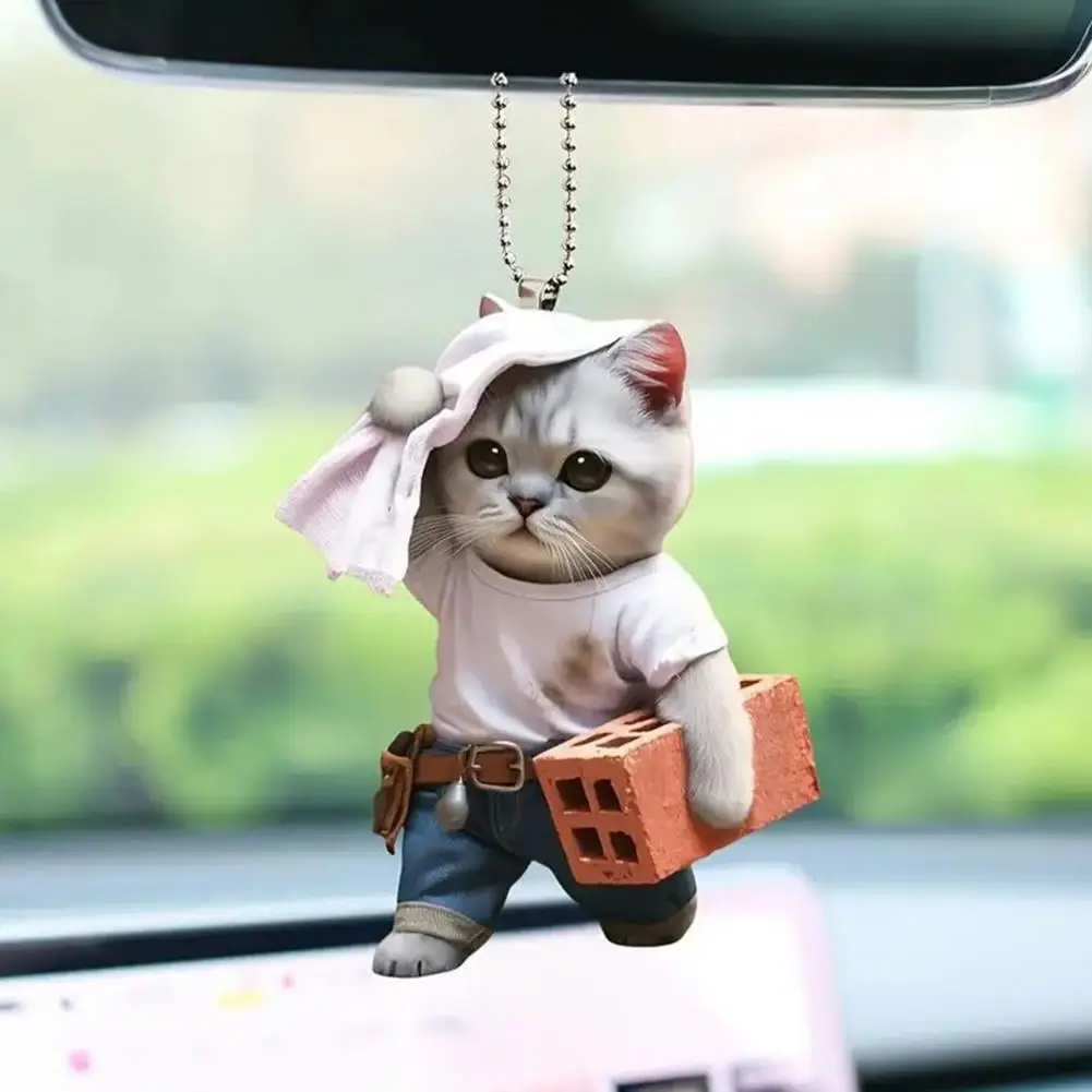 Acrylic 2d Cat Shaped Car Rearview Mirror Pendent Window Hanging Xmas Decor Cat Rearview Mirror Charm cute kitten Cat Keychain