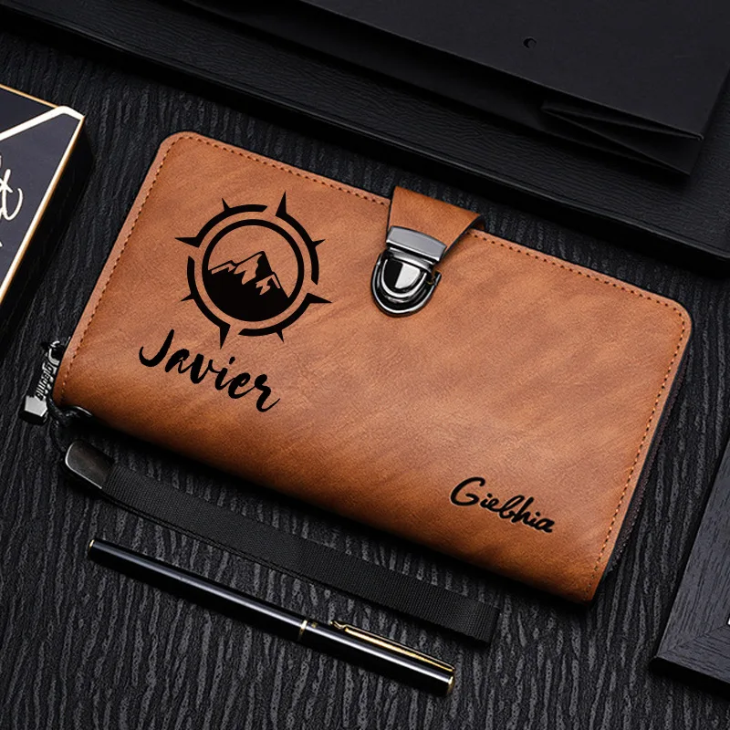 

Personalized Name Men's Wallet Multi-Card Slot Large Capacity Casual Clutch Bag Coin Purse with Lanyard