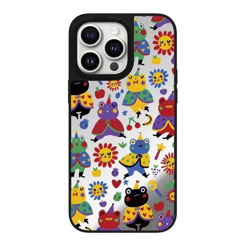 

Cartoon Rabbit Cat Black Border Mirror Surface MagSafe iPhone 11 12 13 15 14 Pro Max Protective Case, Fits iPhone 15 Pro Max