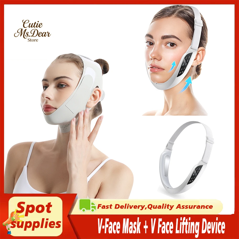 Vフェイスリフティングデバイス 引き締めフェイシャルマッサージャー 6つのモードと8段階の強度調整機能付き 顔のリフトアップと引き締め 物理的な輪郭形成