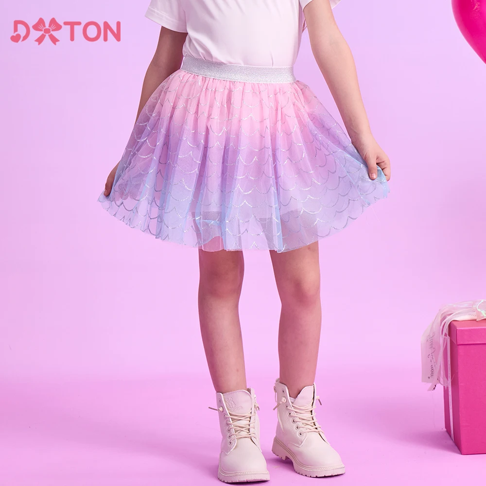 DXTON New Summer Girls Tulle Skirts Mermaid Children Princess Mini Skirt Gradient Mesh Kids Dancing Skirt Party Costume 3-10Yrs