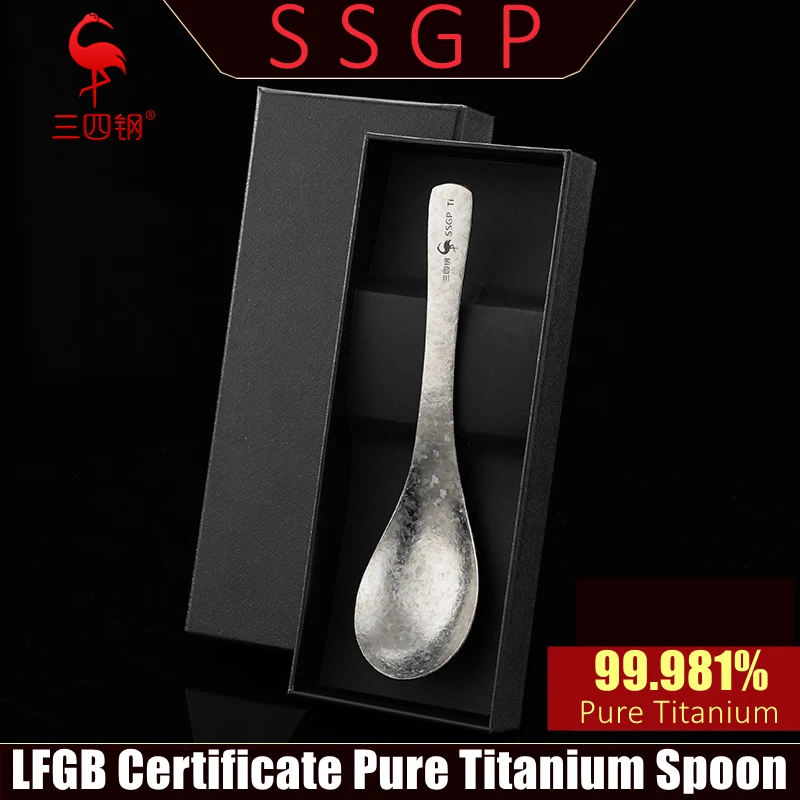 99.981% Pure Titanium LFGB Certificate 15cm Baby Spoon Ultra Weightless 22g Soup Ladle 99.9% Anti-bacterial Family Dinnerware