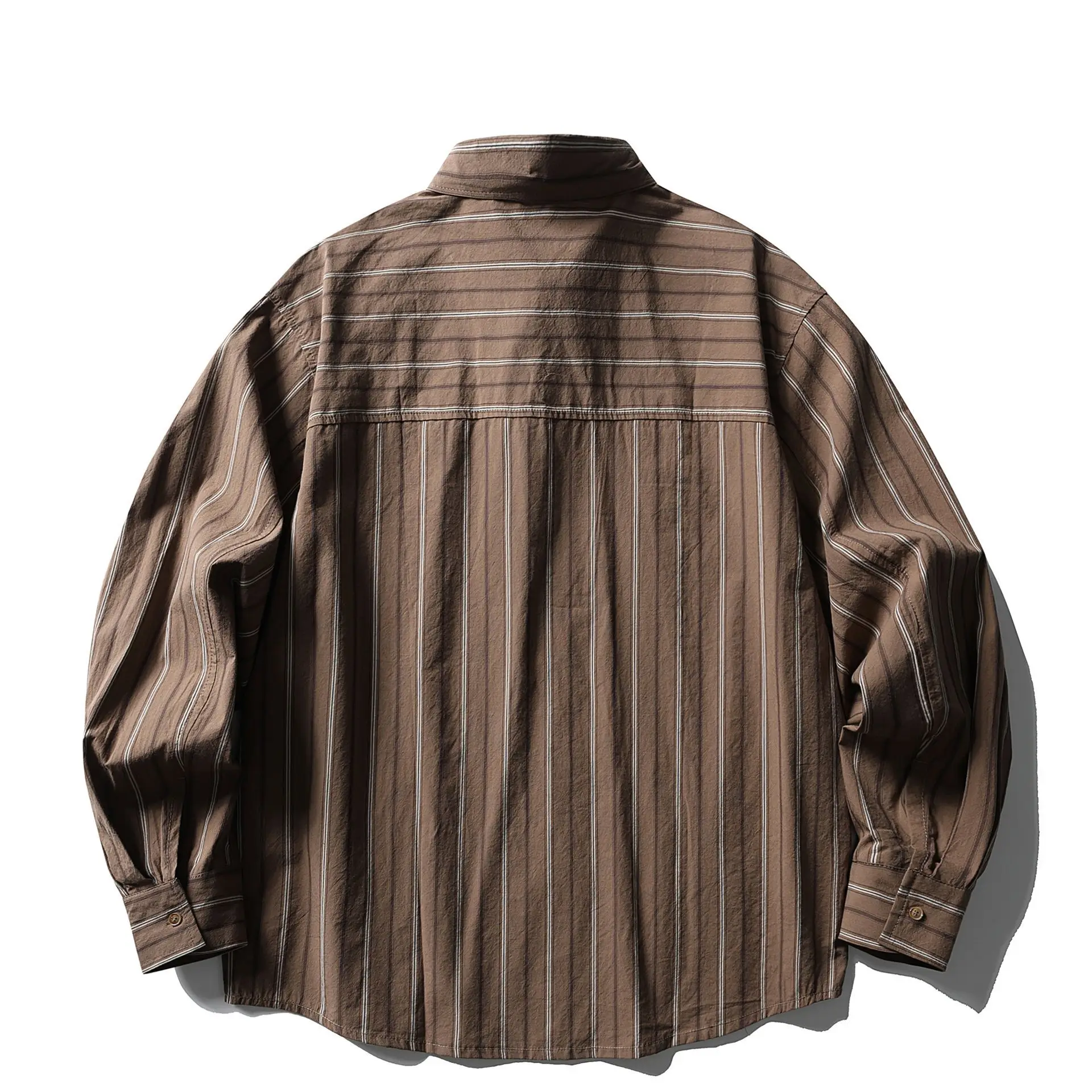 Japanese Retro Striped Long Sleeve Shirt Unisex Loose Fit Pure 100% Cotton Artsy Yuppie Workwear Shirt Couple Casual Jacket