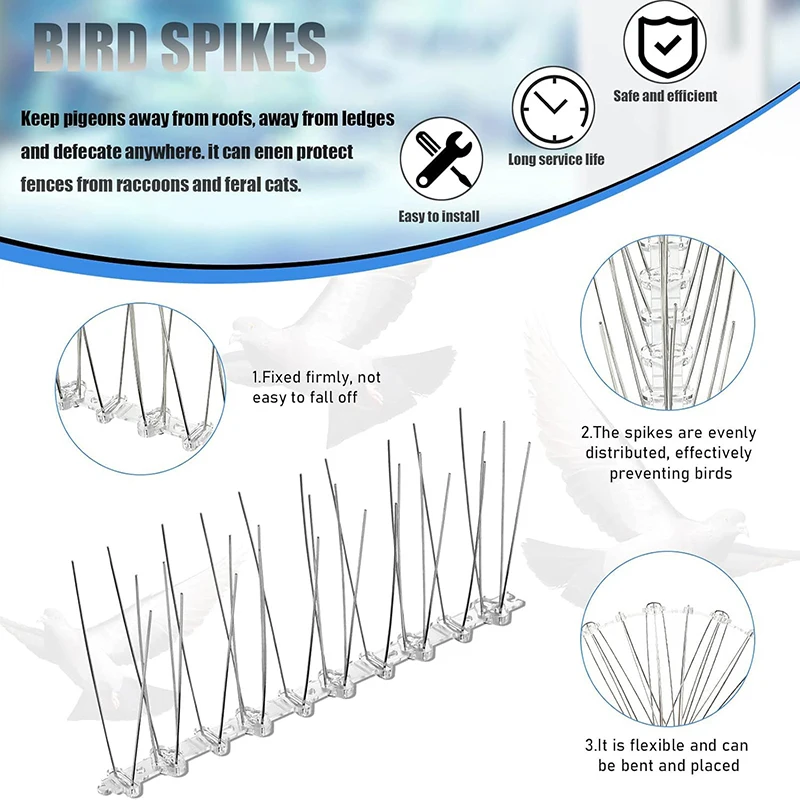 Stainless Steel Bird Spikes 2Pcs Pigeon Spikes Deterrent Wire Spikes Garden Fence Roof Bird Repeller Squirrel Cat Repeller view 4