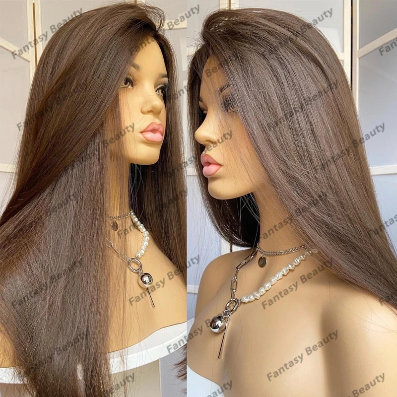 Glueless 26Inches Light Brown Silky Straight Human Hair Wigs with Baby Hair 200Density 5x5 Lace Closure Wigs Natural Hairline