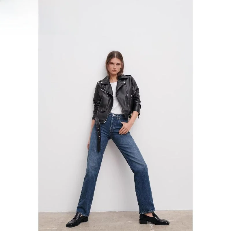 

Новинка 2024, женское байкерское пальто из искусственной кожи с поясом, весна-осень-зима, модное женское свободное длинное пальто