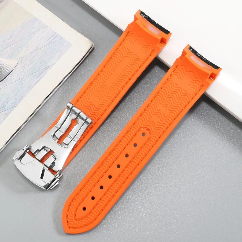 Substitute Haima 300 Observatory Ocean Universe 600 Quarter Orange Series Curved Interface Cowhide Silicone Bottom Strap 20/22mm