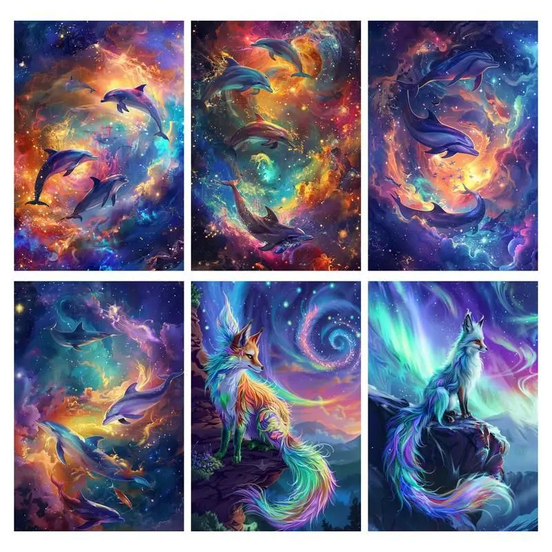 

CHENISTORY-Painting By Numbers, Dolphins and Foxes, Drawing on Canvas, DIY Pictures by Number Kits, Home Decor
