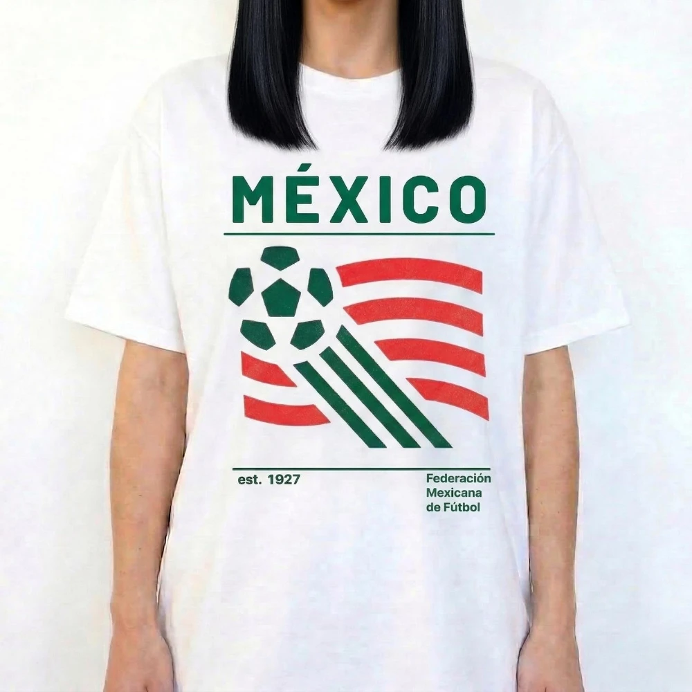 Vintage Mexico Soccer T-Shirt Retro Mexico Football Graphic TShirt Soccer Part Supplies Clothing Men Women Summer Casual Tops