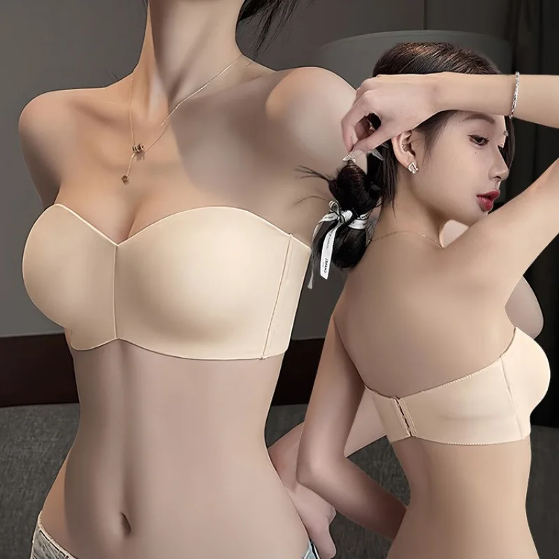 Women's Large Chest Strapless Underwear Makes You Look Slim and FatMMInvisible Non-Slip Invisible Seamless Ultra-Thin Bra