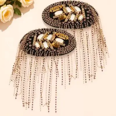 

1Pair Shoulder Tassel Epaulets Gold Rhinestone Badge Costume Dress Decor Fringe Shoulder Board Epaulets Fringe Epaulet
