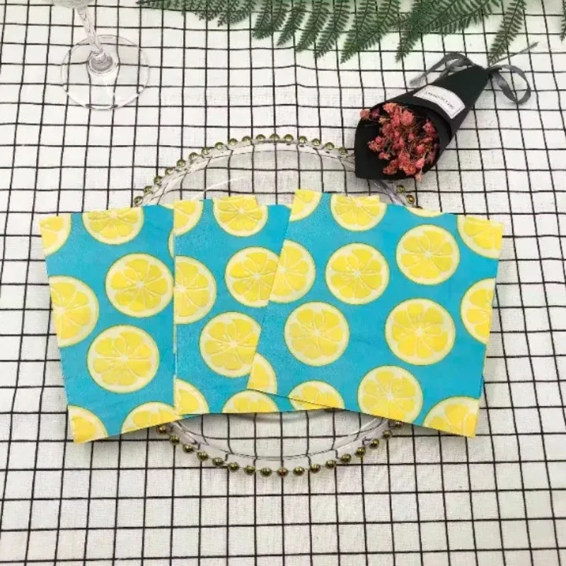 20 pz/Pac tovagliolo stampato limone fresco tovaglioli di carta colorati tovaglietta per feste di matrimonio carta velina quadrata addensata ingrandita