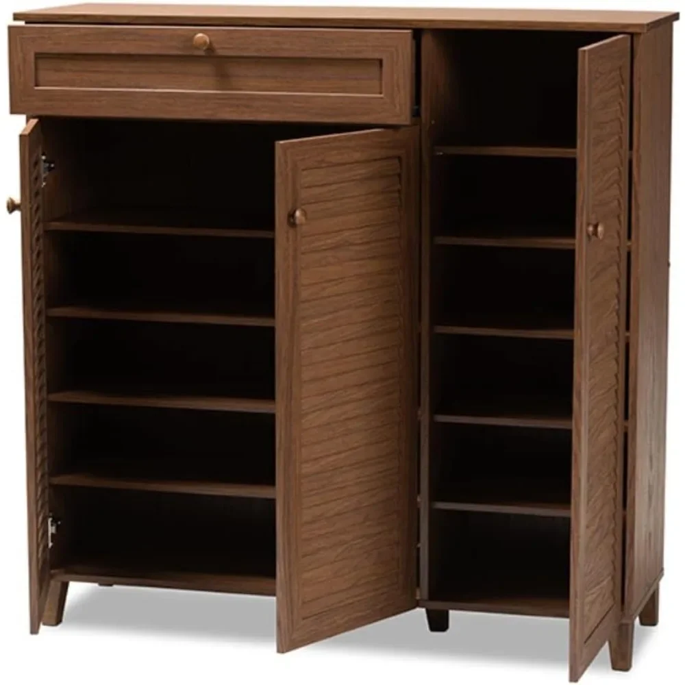 

Coolidge Modern and Contemporary Walnut Finished 11-Shelf Wood Shoe Storage Cabinet with Drawer