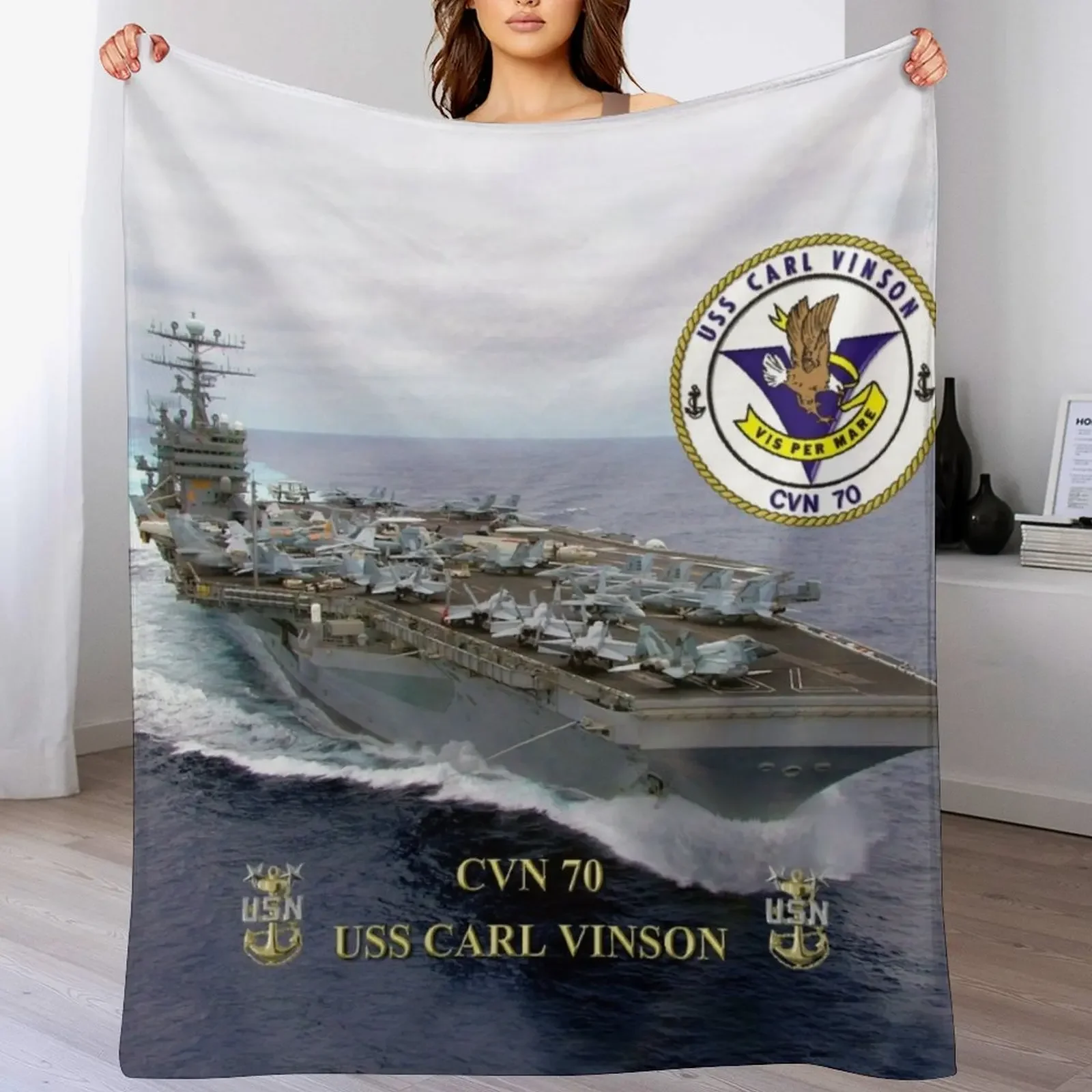 CVN-70 USS Carl Vinson Throw Blanket Men's Soft Warm Throw Blanket for Couch