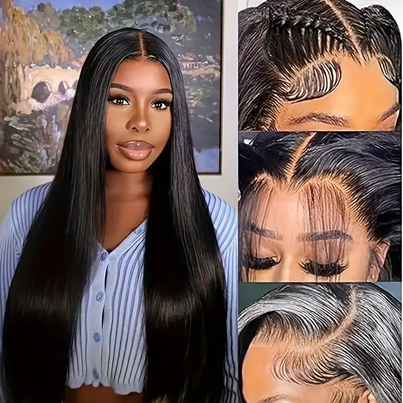 150 Density Natural Black 13x4 HD Lace Front 5x5 Glueless Straight 20 Inch Baby Hair Human Hair Wig Pre-Plucked For Women