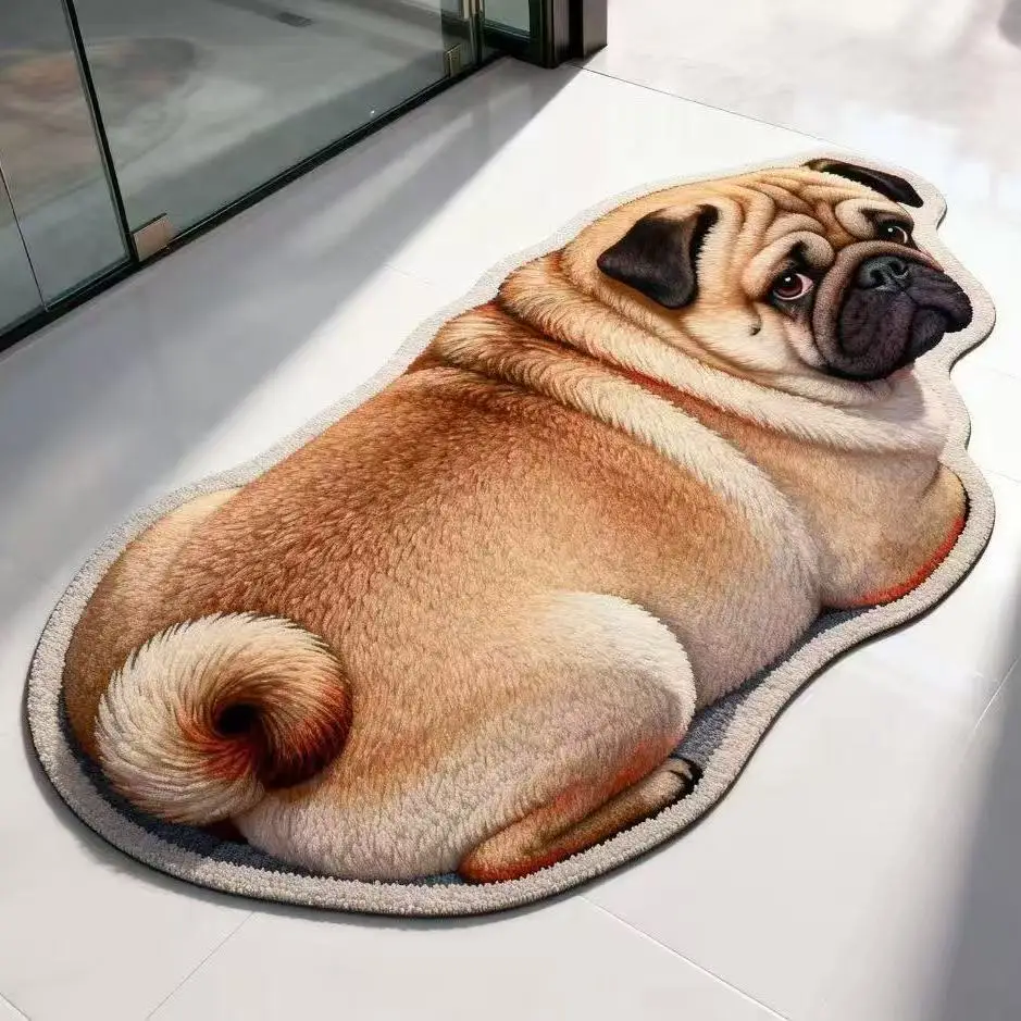 Cute Dog Pattern Carpet Bathroom Floor Mat Imitation Cashmere Doormat Entrance Door Absorbent Bathroom Kitchens and Home Decor