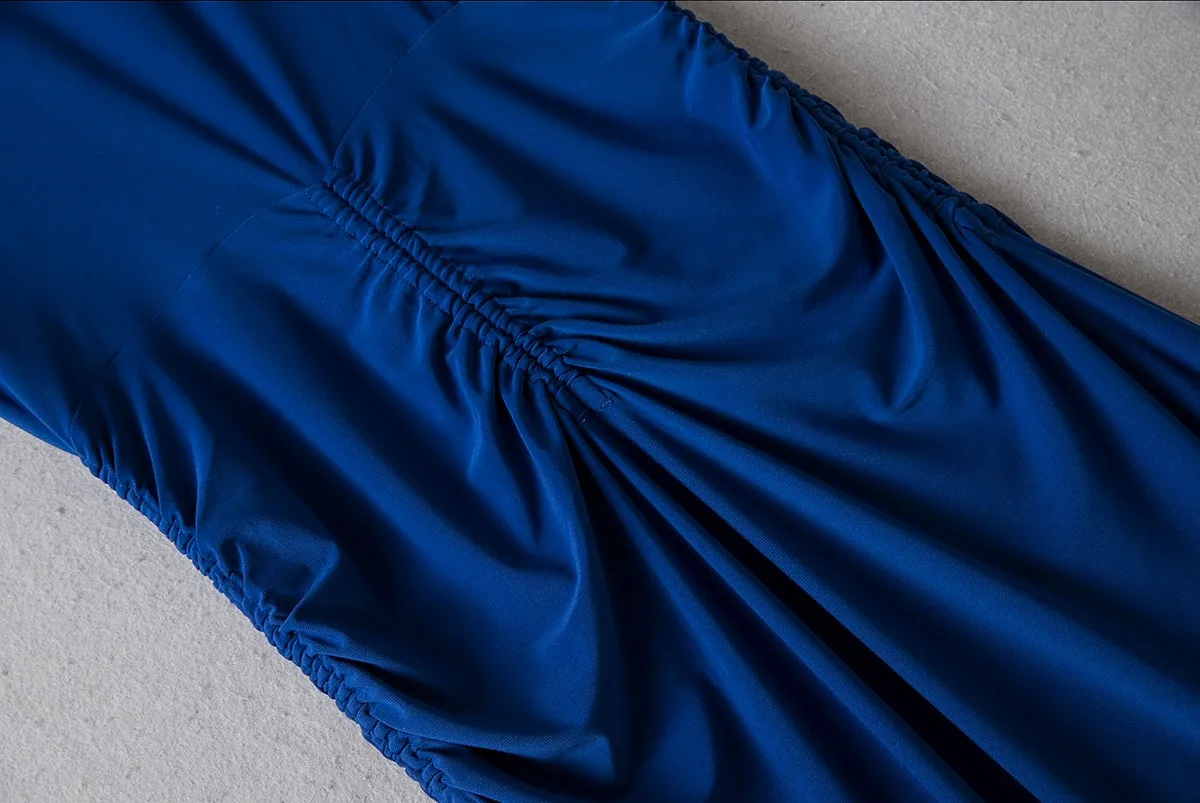 Robe mi-longue élégante à encolure en V pour la présidence, bleu royal, torsadé, UK 8-UK 18