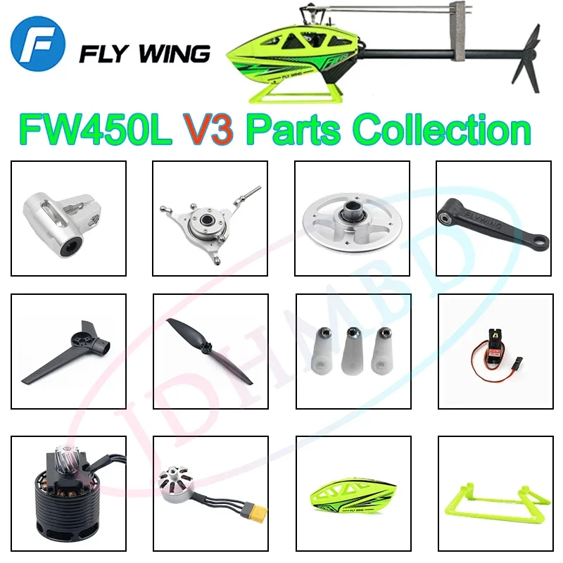 

FW450L V3 RC Helicopter Spare parts Metal Swashplate Main Rotor Housing Tail blade Canopy Main Drive Gear.