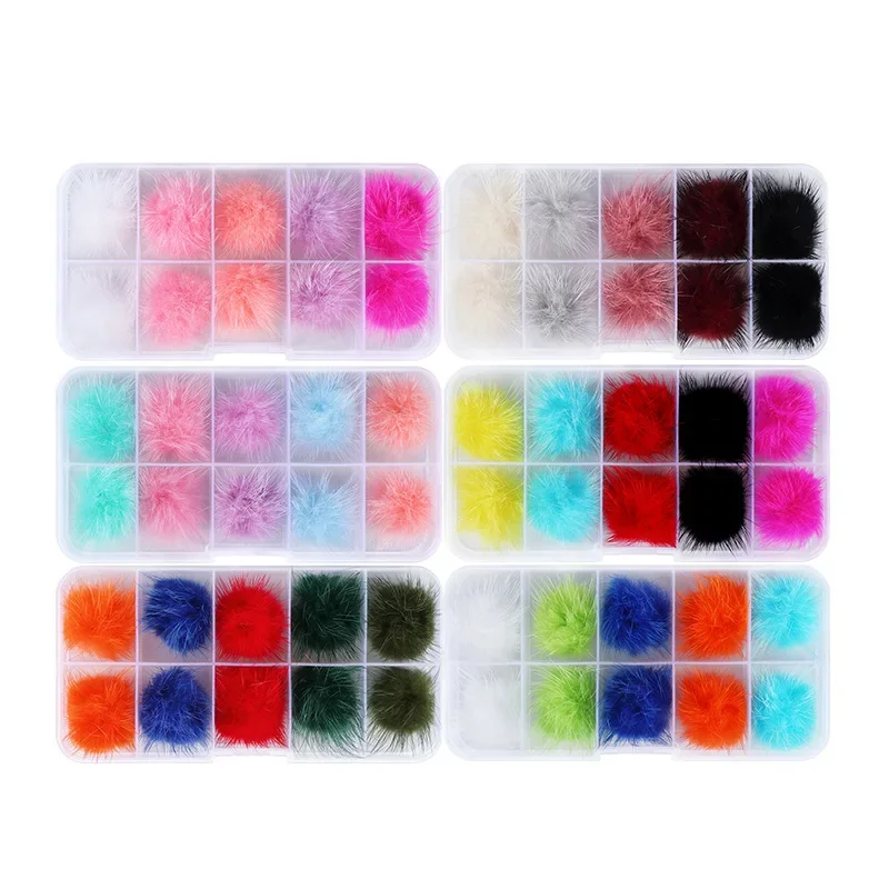 Destacável Magnetic Hairball, Fluffy Fur Pompom, Mink Pom Poms, Nail Art Jóias, DIY Design, Manicure Decoração Acessório, 10 pcs por Caixa