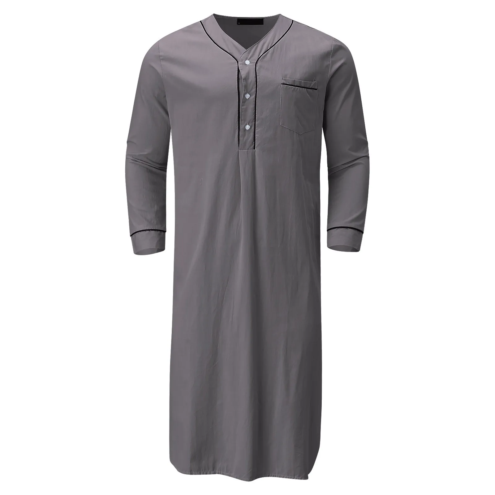 Loose Muslim Robe Long-sleeved Color Nightgown Men\'s Solid Fashion Men\'s blouse Mens Dress Shirts Extra Long