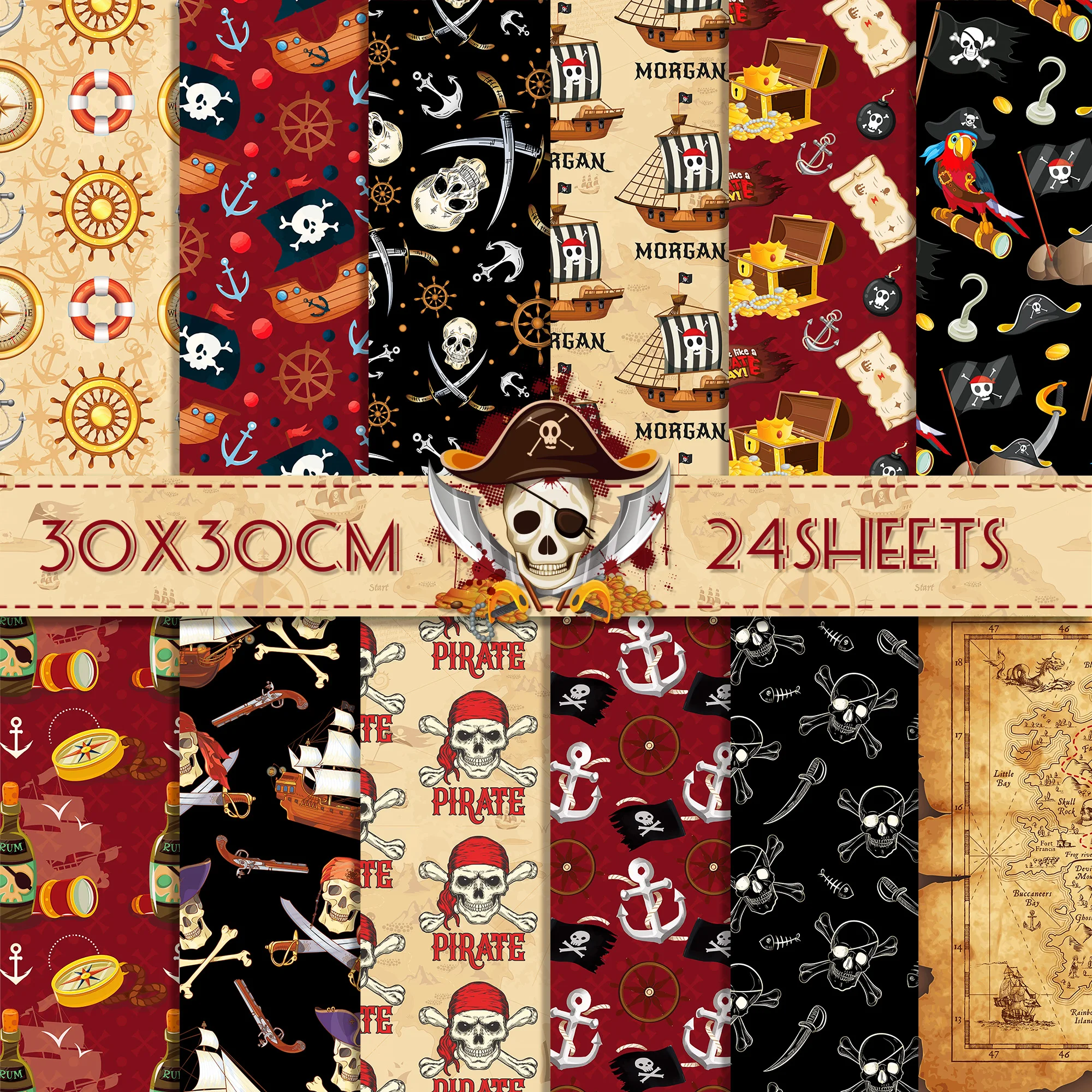 24pcs European Pirate Theme DIY Scrapbook Craft Paper Art Background Paper Origami Card Making Photo Album Decoration