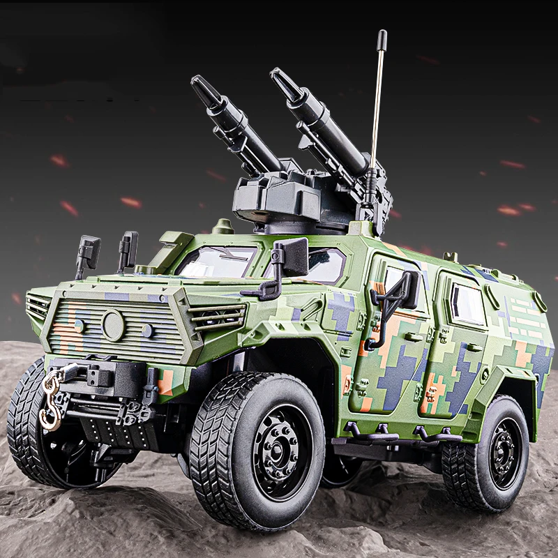 

1:20 DongFengMengShi Armored Vehicle Model Toys Metal Diecast Off-road Cars Sound Light Doors Opened Pull Back for Kids Gifts