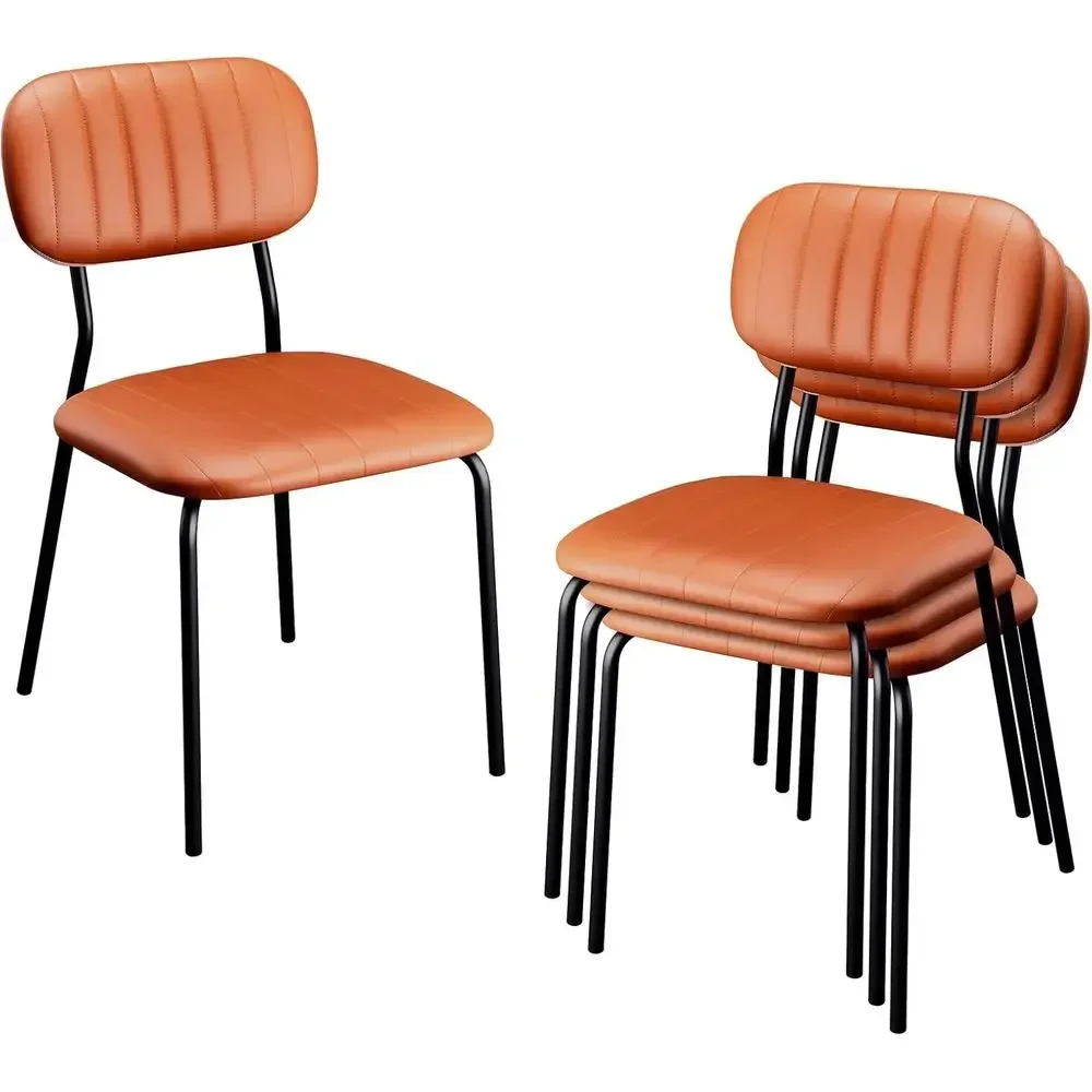 Stackable 4-Piece Dining Chair Set with PU Padded Seat, Metal Frame, Ideal for Home, Kitchen, Office, Waiting Rooms, Churches, a