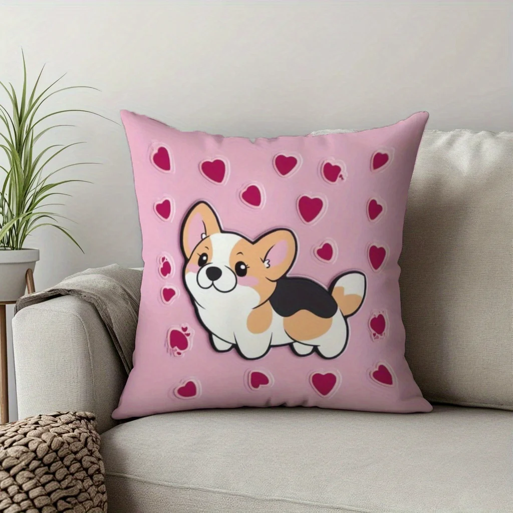 1pc, Optimistic And Loving Puppy, Valentine'S Day Photo, Gift of Anime Character, Pet Image, Thanksgiving, Christmas, Halloween, Birthday Gift, Suitable for Home Decor Pillowcase, Car, Sofa, Bedroom, Without Pillow Insert