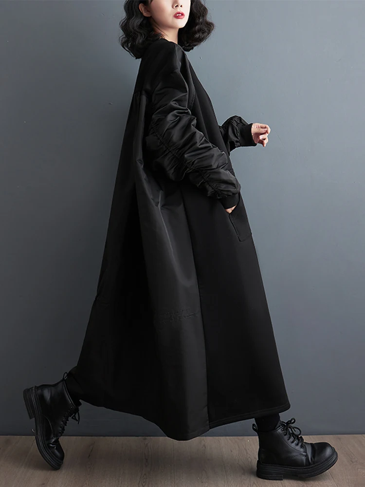 Nyfs 2025 outono inverno nova coreia vestidos femininos robe elbise solto plus size emenda dobras vestido longo